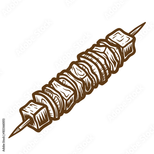 Delicious sketch vintage brown kebab skewer illustration for food related designs