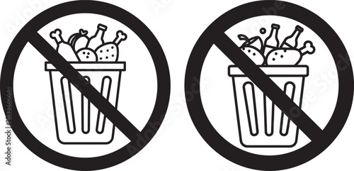 No food waste in trash bin prohibition sign silhouette
