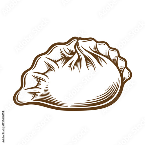 Detailed brown sketch of a classic dumpling ready to serve appetizing food illustration