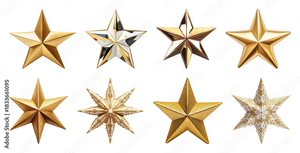 Obraz premium PNG Golden stars decorative collection, element set on transparent background