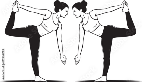 Two Women Silhouettes Mirroring Yoga Pose woman fitness