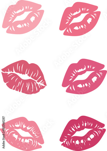Pink Lipstick Kiss Mark Illustrations Set – Feminine Lip Print Vector Collection