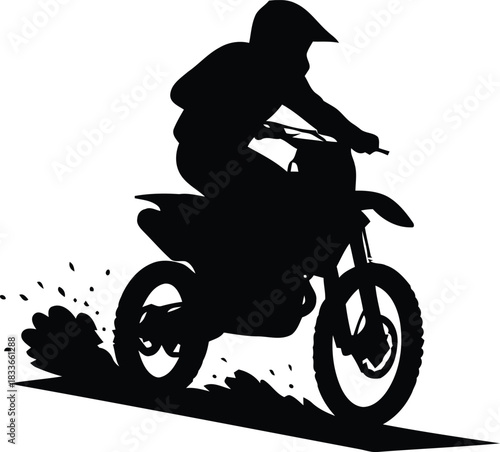 Motocross Rider Silhouette on Dirt Bike Splashing Mud