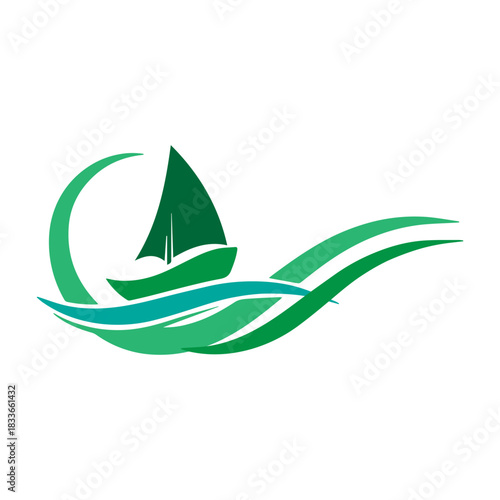 Sailboat Ocean Wave Logo