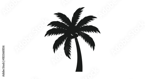 A striking black palm tree against a white background minimalistic design tropical elegance silhouette