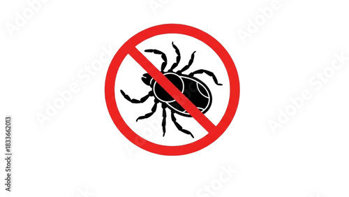 Universal prohibition symbol for ticks, signifying pest prevention and health protection against insect bites