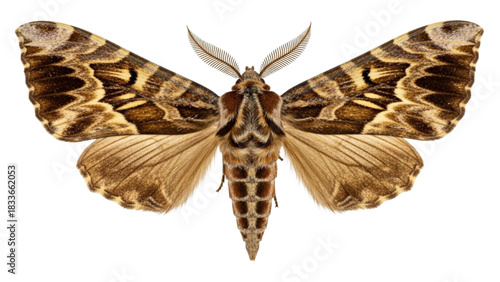 Detailed moth artwork showcases its intricate patterns and colors