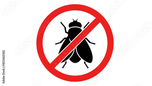 Anti-fly insect prohibition symbol, isolated pest control warning icon on a white background