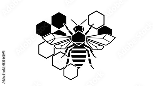 Abstract Bee with Honeycomb Graphic Illustration for Nature and Business Concepts