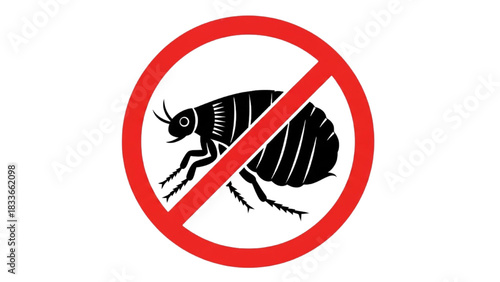 Illustration of a no flea sign with a flea inside a red circle with a diagonal line