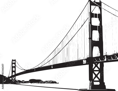 Golden Gate Bridge Silhouette: A majestic silhouette of the iconic bridge, its towering structure gracefully spanning the water. Capturing the grandeur and engineering marvel in monochrome.
