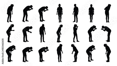 People silhouettes in various poses isolated on white background, Vector