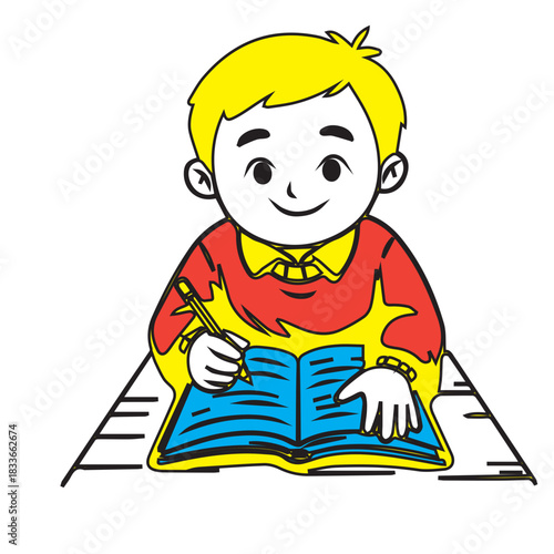 Boy Writing In Book