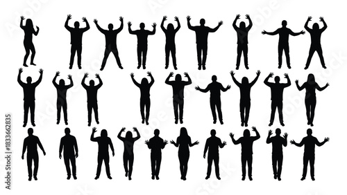 Diverse group of people silhouettes isolated on white background, Vector