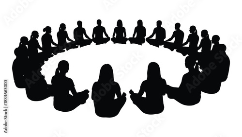 People in circle silhouette isolated on white background, Vector