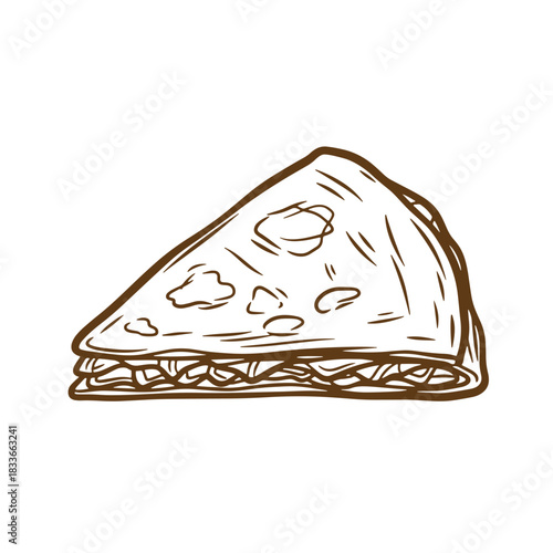 Hand drawn sketch illustration of a delicious quesadilla with a vintage style appearance.