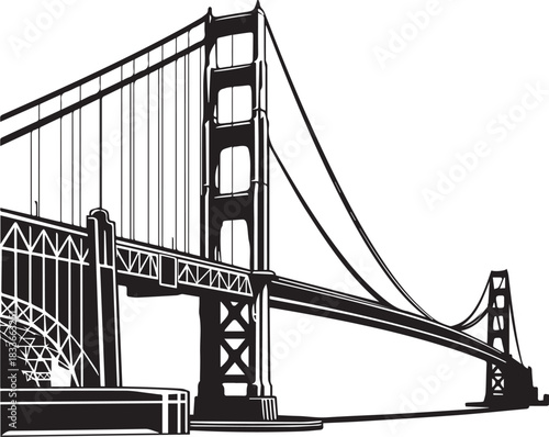 Golden Gate Bridge: A majestic suspension bridge against a backdrop of a clear sky, showcasing its iconic towers and graceful curves that symbolizes resilience and progress.