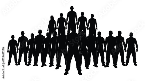 People silhouettes in a v-formation isolated on white background, Vector