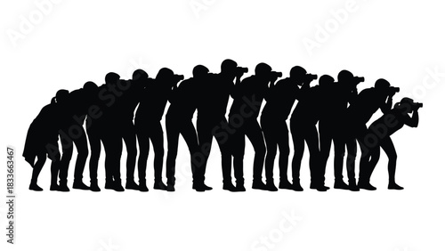 Paparazzi photographers silhouette isolated on white background, Vector