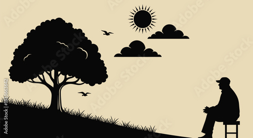Lone figure contemplates nature's beauty under a sunny sky, a silhouette of peace and reflection.