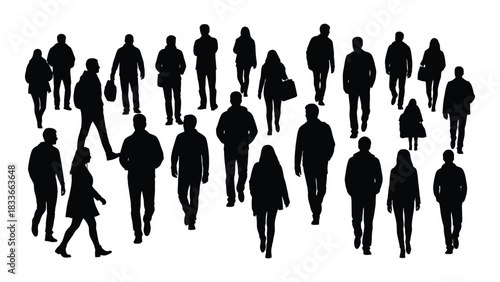 People silhouettes walking isolated on white background, Vector