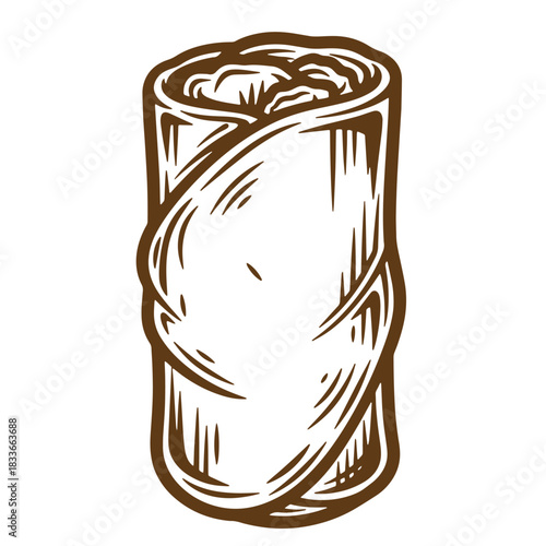 Hand drawn sketch style burrito illustration with detailed vintage look and feel