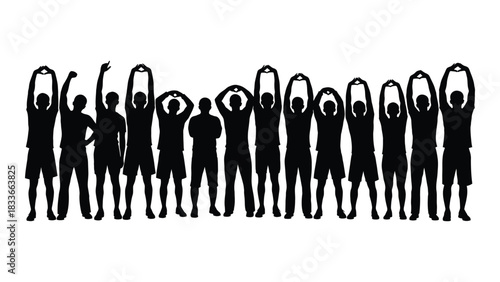 Group stretching silhouette isolated on white background, Vector