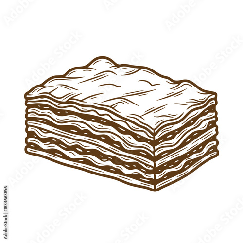 Hand drawn sketch vintage lasagna food illustration isolated on white background for design resources