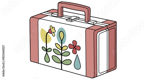 Retro lunchbox with whimsical floral pattern, perfect for school or travel.