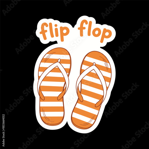 Cute orange and white striped flip flop sticker with the text flip flop above, perfect for summer and beach themes