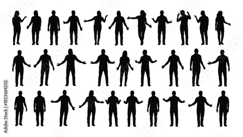 Diverse human silhouettes collection isolated on white background, Vector