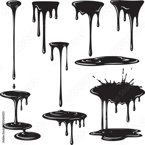 PrintBlack ink splatters and dripping liquid elements