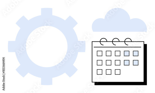 Gear, cloud, and calendar icons symbolize seamless workflow, cloud computing, schedule management, teamwork, and task optimization. Ideal for productivity, planning time management automation