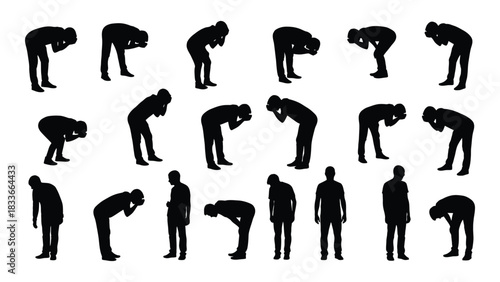 Silhouettes of people in distress and sadness isolated on white background, Vector