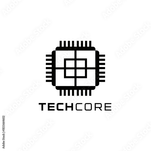 Techcore logo featuring a stylized microchip design vector template design