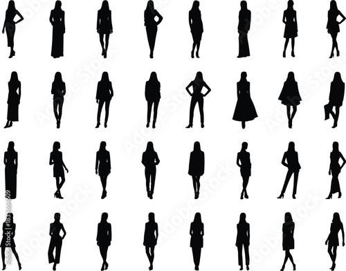 Massive collection of camel silhouettes in walking and standing poses, representing desert wildlife, travel, and caravan themes,