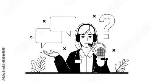 Friendly support agent wearing headset and microphone, ready to assist with questions and communication.