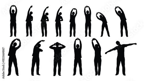 Stretching exercise silhouettes isolated on white background, Vector