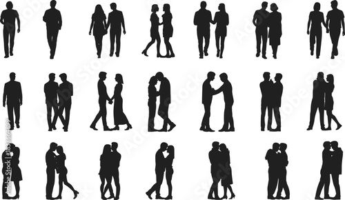 Five elegant female model silhouettes showcasing various stylish outfits, perfect for luxury fashion, beauty, and glamour concepts,