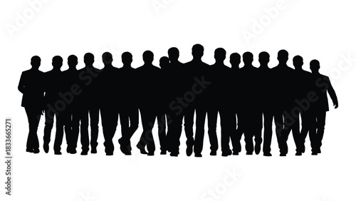 Large group of people silhouettes isolated on white background, Vector