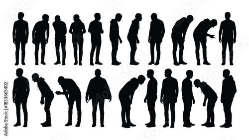 Men silhouettes in various poses isolated on white background, Vector