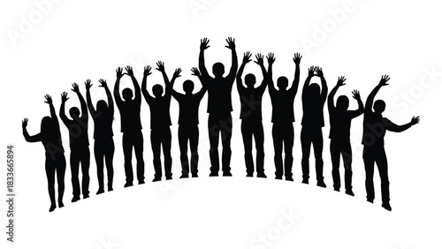 People cheering silhouette group isolated on white background, Vector