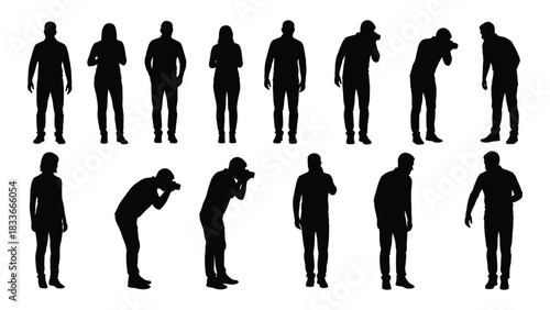 People silhouettes in various poses isolated on white background, Vector
