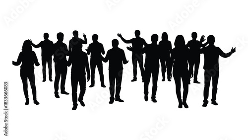Silhouettes of a diverse group of people isolated on white background, Vector