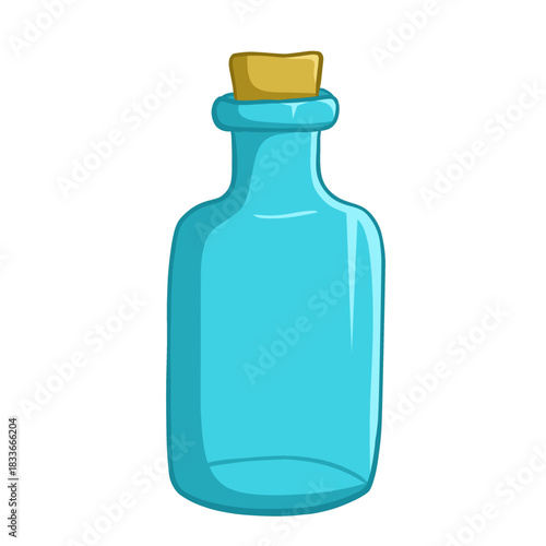 Illustration of a Blue Glass Bottle with Cork