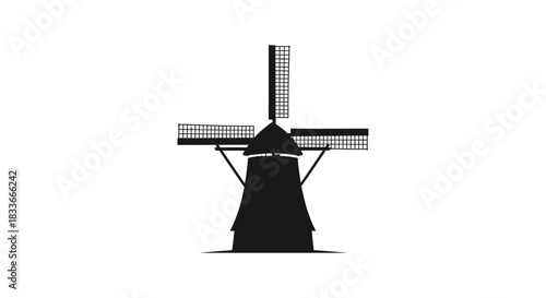 A striking black windmill design stands boldly against a white backdrop a captivating silhouette