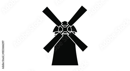 a classic windmill design with prominent blades and a solid base presented as a silhouette