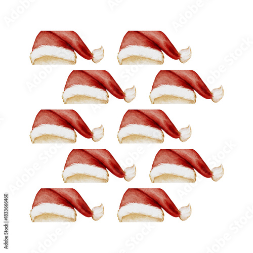Festive Santa hats pattern for joyful Christmas designs and holiday promotions, adding warmth and cheer to your creative projects this winter season