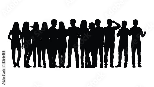 Diverse group of young people silhouettes isolated on white background, Vector