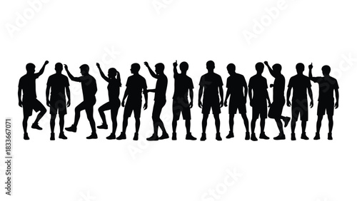 Diverse group of people silhouettes in dynamic poses isolated on white background, Vector
